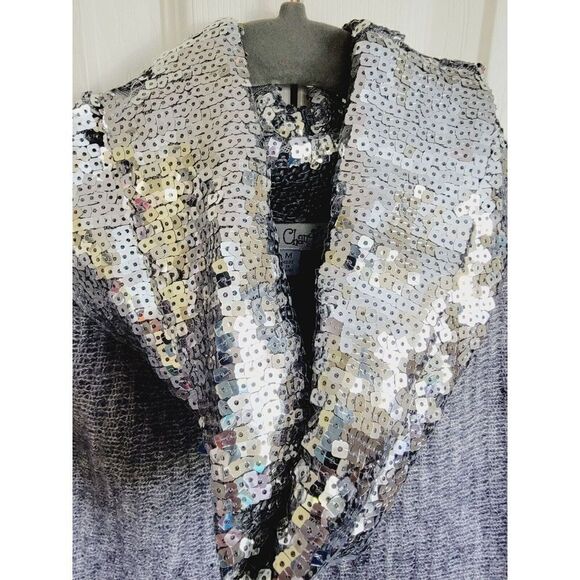 Love Change M Sweater Gray Turtleneck Silver Beading Long Sleeve Crop Wool Blend - Picture 4 of 6